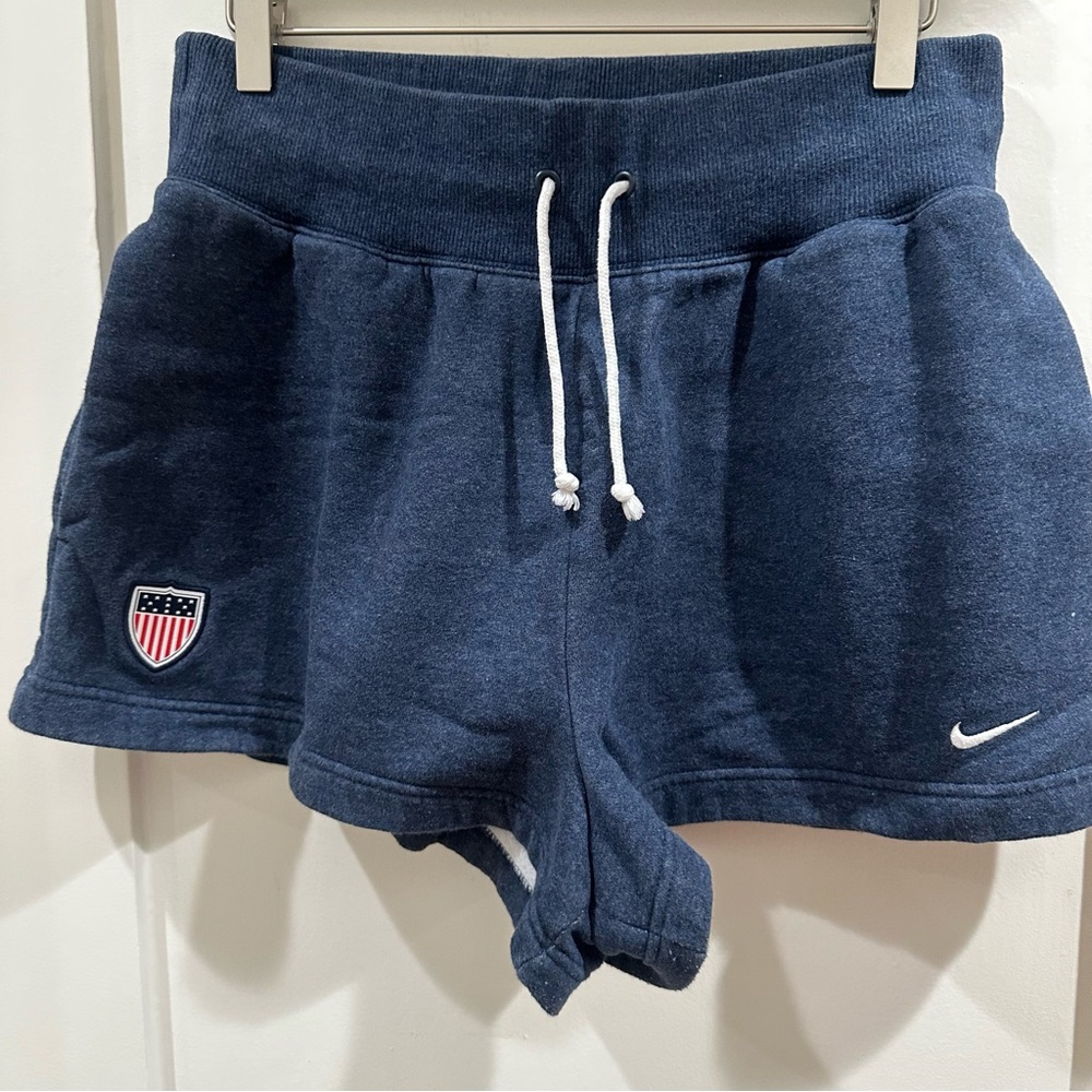 Nike Navy Athletic Drawstring Shorts with USA Shield Patch